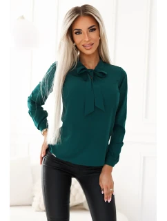 140-24 Blúzka s dlhými rukávmi a viazaním vpredu - ZELENÁ