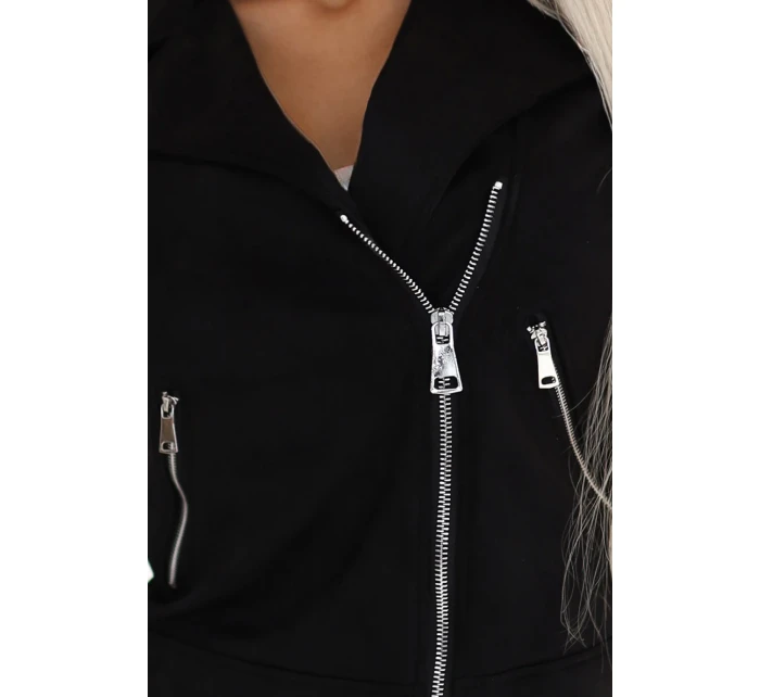Černá dámská semišová bunda ramoneska s dlouhými rukávy a zipy model 20791542 - numoco basic Černá dámská semišová bunda ramoneska s dlouhými rukávy a zipy model 20791542 - numoco basic