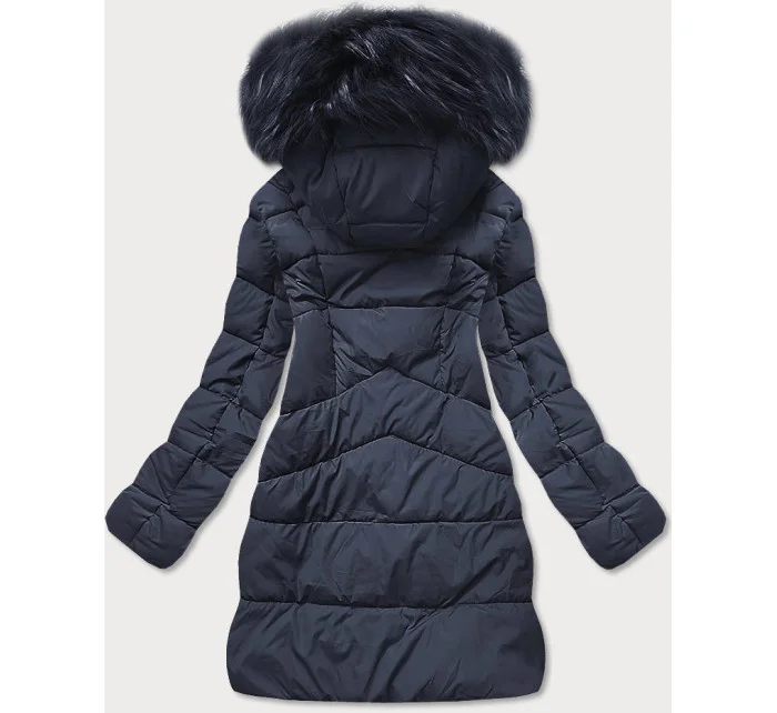 Tmavomodrá dámska prešívaná zimná bunda s kapucňou (7757)