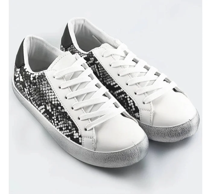 Bielo-čierne dámske trampky so zvieracím motívom - had (6343)