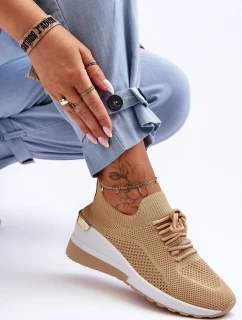 Materiałowe Wsuwane Buty Sportowe Na Koturnie Beżowe Visconti