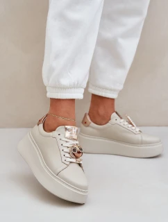 Damskie Skórzane Sneakersy CheBello 4411 Jasnobeżowe