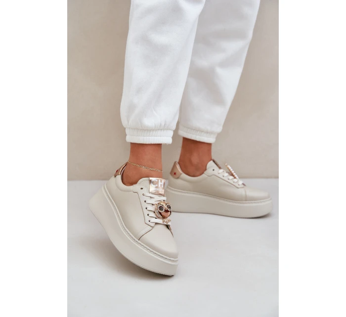 Dámské Kožené Tenisky model 21683829 Světle Béžové - CheBello