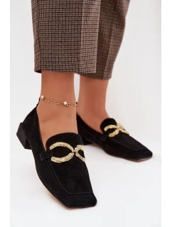 Dámské mokasíny z přírodního semiše zlatý detail D&A model 22031903 Černé - S.Barski
