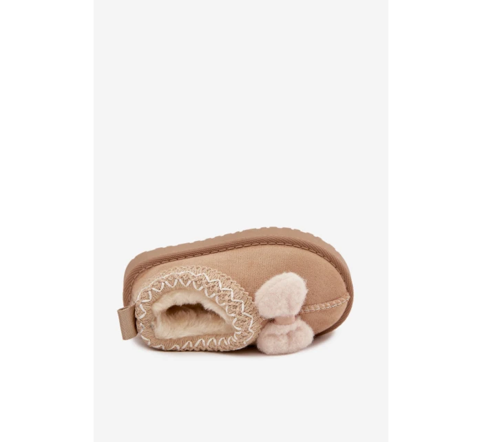 Detské snehové topánky s výšivkou a mašľou Daven - béžové Detské snehové topánky s výšivkou a mašľou Daven - béžové