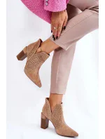 Dámske členkové topánky na podpätku A8801-63 Béžová - Bella Paris