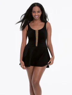 Jednodielne plavky so sukňou 7322 M3 čierno-hnedé - Anita