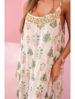 Dámské šaty na ramínka ze světlé viskózy s volánem růžový