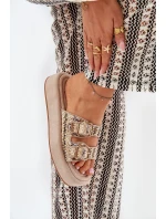 Klapki Damskie Na Platformie Z Klamrami I Plecionką Khaki Limme Klapki Damskie Na Platformie Z Klamrami I Plecionką Khaki Limme