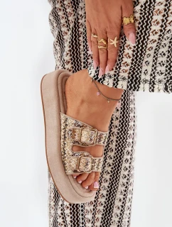 Klapki Damskie Na Platformie Z Klamrami I Plecionką Khaki Limme