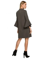 Šaty áčkového střihu s rukávy khaki barva model 18004271 - Moe Šaty áčkového střihu s rukávy khaki barva model 18004271 - Moe