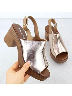 Dámske zlaté sandále na ihlovom podpätku M.Daszynski MR23126-7