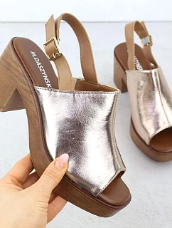 Dámske zlaté sandále na ihlovom podpätku M.Daszynski MR23126-7