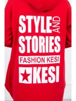 Zateplená mikina s dlhým chrbtom a kapucňou červená