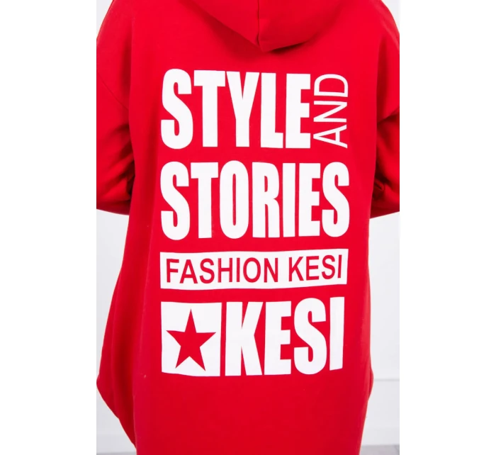 Zateplená mikina s dlhým chrbtom a kapucňou červená