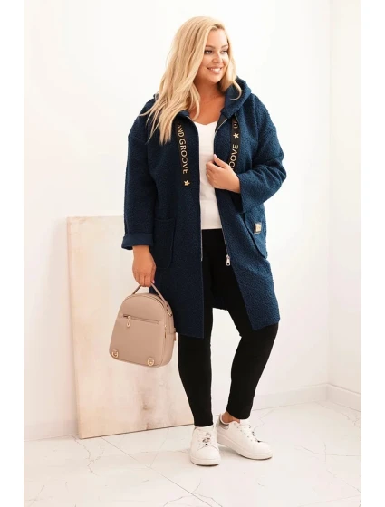 Dámský kabát Plus Size z s kapucí a kapsami modrý model 22324347 - K-Fashion Dámský kabát Plus Size z s kapucí a kapsami modrý model 22324347 - K-Fashion