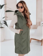 Dámská dlouhá prošívaná vesta s kapucí zelená Dstreet model 21991324 - FashionStreet