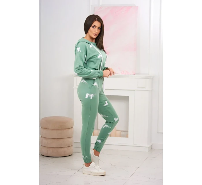 Sada s potlačou pištole tmavo mätová