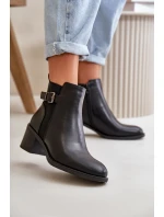 Dámské zimní zateplené boty na podpatku s přezkou Černé model 21667453 - Boto