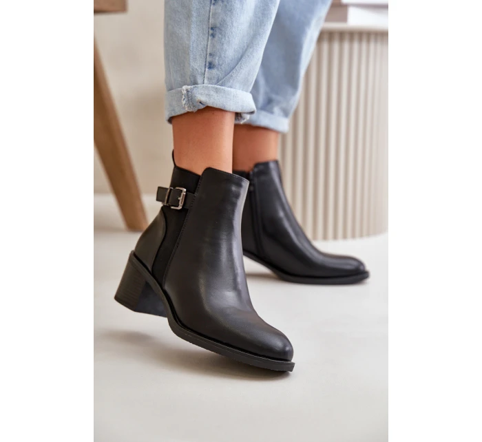Dámské zimní zateplené boty na podpatku s přezkou Černé model 21667453 - Boto