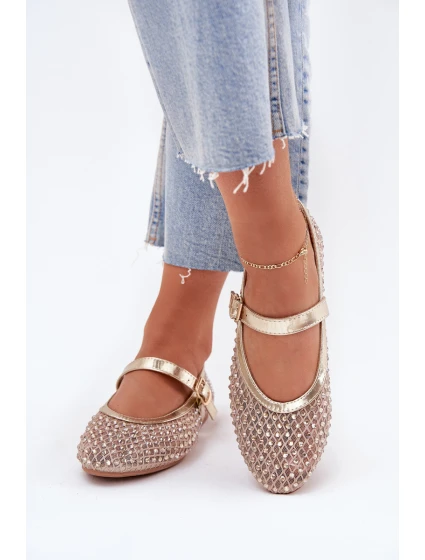 Zdobione Baleriny Damskie Z Paskiem I Klamrą Złote Avirae Zdobione Baleriny Damskie Z Paskiem I Klamrą Złote Avirae