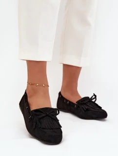 Mokasyny Damskie Z Frędzlami I Kokardką Czarne Olivianne