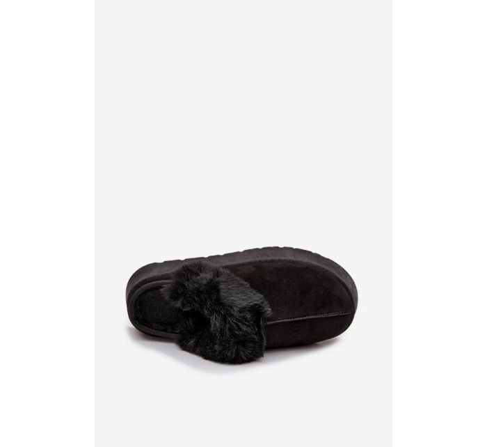 Dámské pantofle na platformě s kožíškem černé Linaris