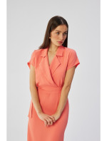 S363 Košeľové šaty s opaskom na zaväzovanie - oranžové