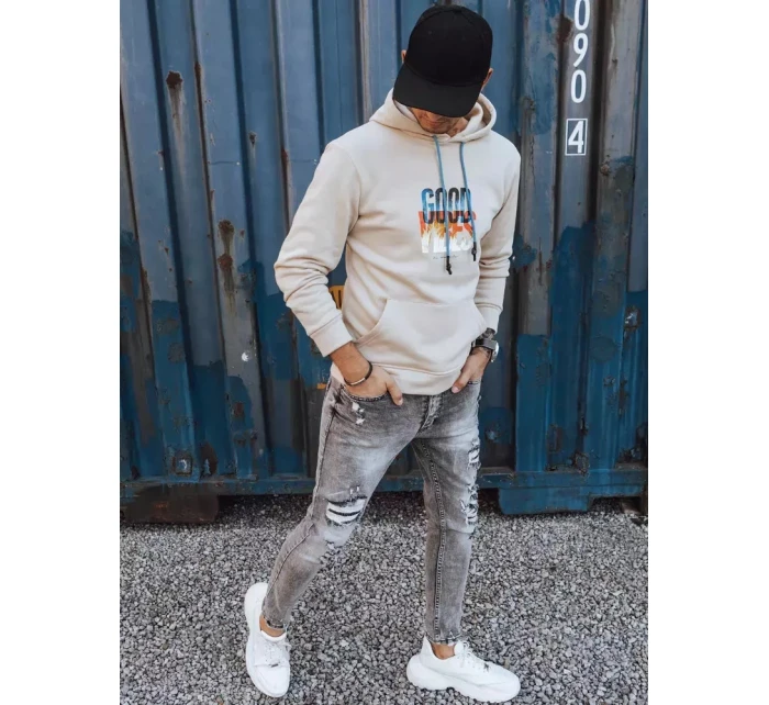 Pánska zateplená mikina s kapucňou béžová FashionStreet BX5378 Pánska zateplená mikina s kapucňou béžová FashionStreet BX5378