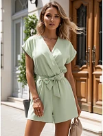 Dámsky letný overal s obálkovým výstrihom mentolový FashionStreet EY2643 Dámsky letný overal s obálkovým výstrihom mentolový FashionStreet EY2643