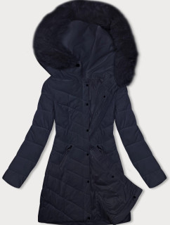 Tmavomodrá prešívaná dámska zimná bunda s kapucňou LHD (2M-057)