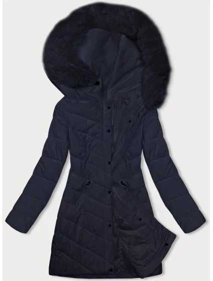 Dámska prešívaná zimná bunda s kapucňou LHD tmavomodrá (2M-057)
