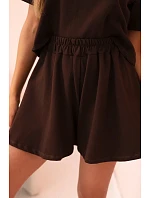 Dámska bavlnená súprava so širokými šortkami hnedá Dámska bavlnená súprava so širokými šortkami hnedá