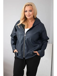 Dámska bunda vo veľkosti Plus Size s kapucňou a nastaviteľným spodným lemom, modrá