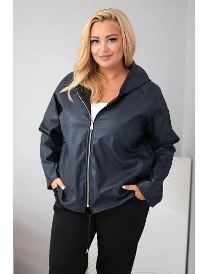Dámska bunda vo veľkosti Plus Size s kapucňou a nastaviteľným spodným lemom, modrá