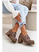 Zazoo 20175 Półbuty Damskie Na Słupku Skóra Naturalna Ciemnobeżowe