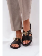 Skórzane Klapki Damskie Na Płaskim Obcasie Zazoo 3022 Czarne