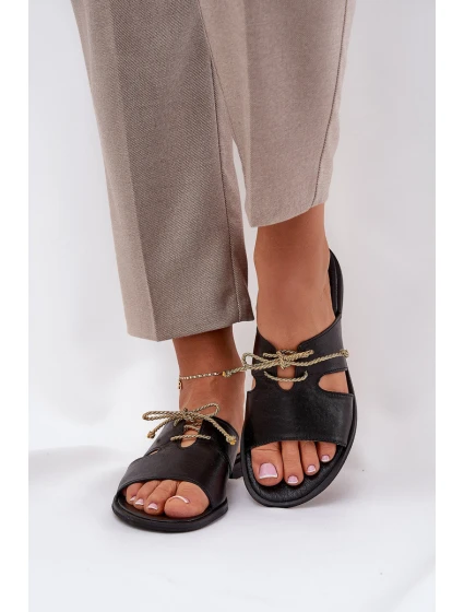 Skórzane Klapki Damskie Na Płaskim Obcasie Zazoo 3022 Czarne