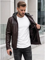 Pánska zateplená bunda z ekokože s kapucňou, hnedá, FashionStreet TX5146 Pánska zateplená bunda z ekokože s kapucňou, hnedá, FashionStreet TX5146