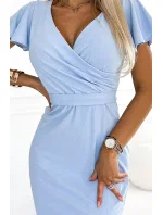 479-6 Šaty NINA s obálkovým výstrihom, rukávmi a opaskom - MODRÉ 479-6 Šaty NINA s obálkovým výstrihom, rukávmi a opaskom - MODRÉ