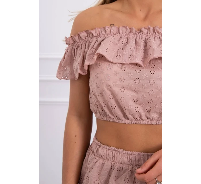 Vyšívaná súprava s kapučínovou blúzkou s bodkami