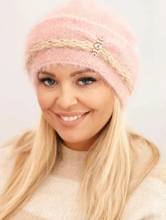 Dámska zimná kožušinová čiapka s perlami a ozdobným vzorom tmavo púdrovo ružová