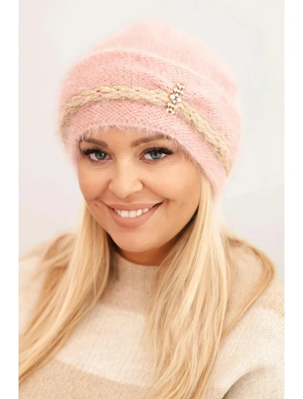 Dámska zimná kožušinová čiapka s perlami a ozdobným vzorom tmavo púdrovo ružová Dámska zimná kožušinová čiapka s perlami a ozdobným vzorom tmavo púdrovo ružová