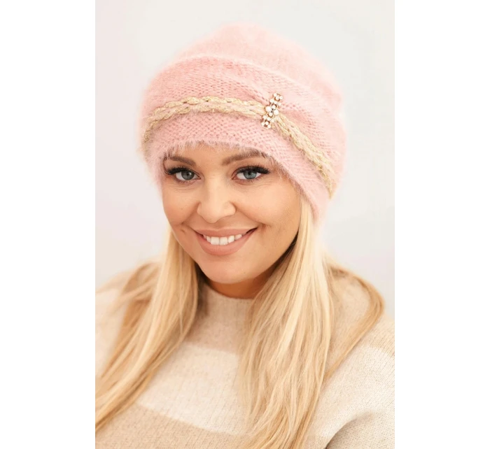Dámska zimná kožušinová čiapka s perlami a ozdobným vzorom tmavo púdrovo ružová Dámska zimná kožušinová čiapka s perlami a ozdobným vzorom tmavo púdrovo ružová