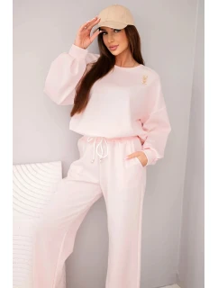 Dámska súprava maslová mikina s brošňou a rovné nohavice púdrovo ružová