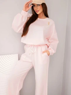 Dámska súprava maslová mikina s brošňou a rovné nohavice púdrovo ružová