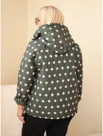 Dámská bunda Plus Size s kapucí v puntíky khaki