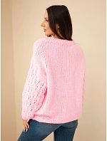 Dámský svetr s rukávy růžová model 22540790 - K-Fashion Dámský svetr s rukávy růžová model 22540790 - K-Fashion