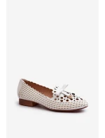 Ażurowe Baleriny Damskie Z Kokardką Białe Nestavia