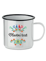 Personalizovaný biely retro plechový pohár s folklórnym vzorom Personalizovaný biely retro plechový pohár s folklórnym vzorom